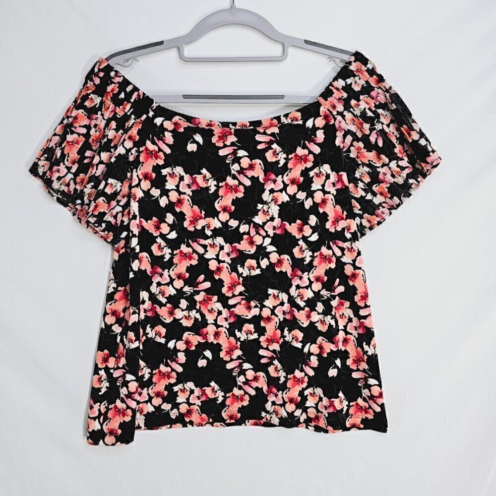 WHITE HOUSE BLACK MARKET Off Shoulder Top size XS BLACK PINK Floral Cute Summer - Picture 5 of 5